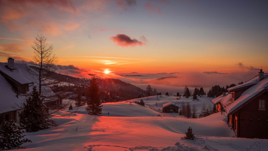 雪山の夕陽